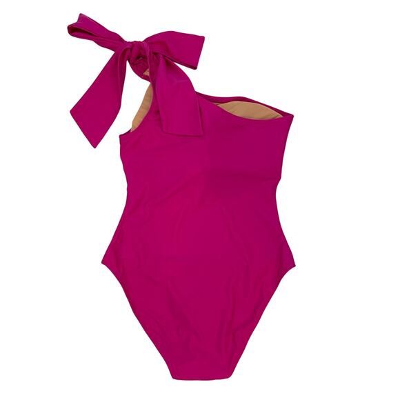 NWT J. Crew 2023 10 Bow One Shoulder One Piece Swimsuit Radiant Fuschia BF170 - Picture 10 of 10